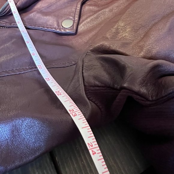 Style & Co Vintage Women Leather Like Jacket Biker Bomber Brown Burgundy Moto XL - Picture 9 of 11